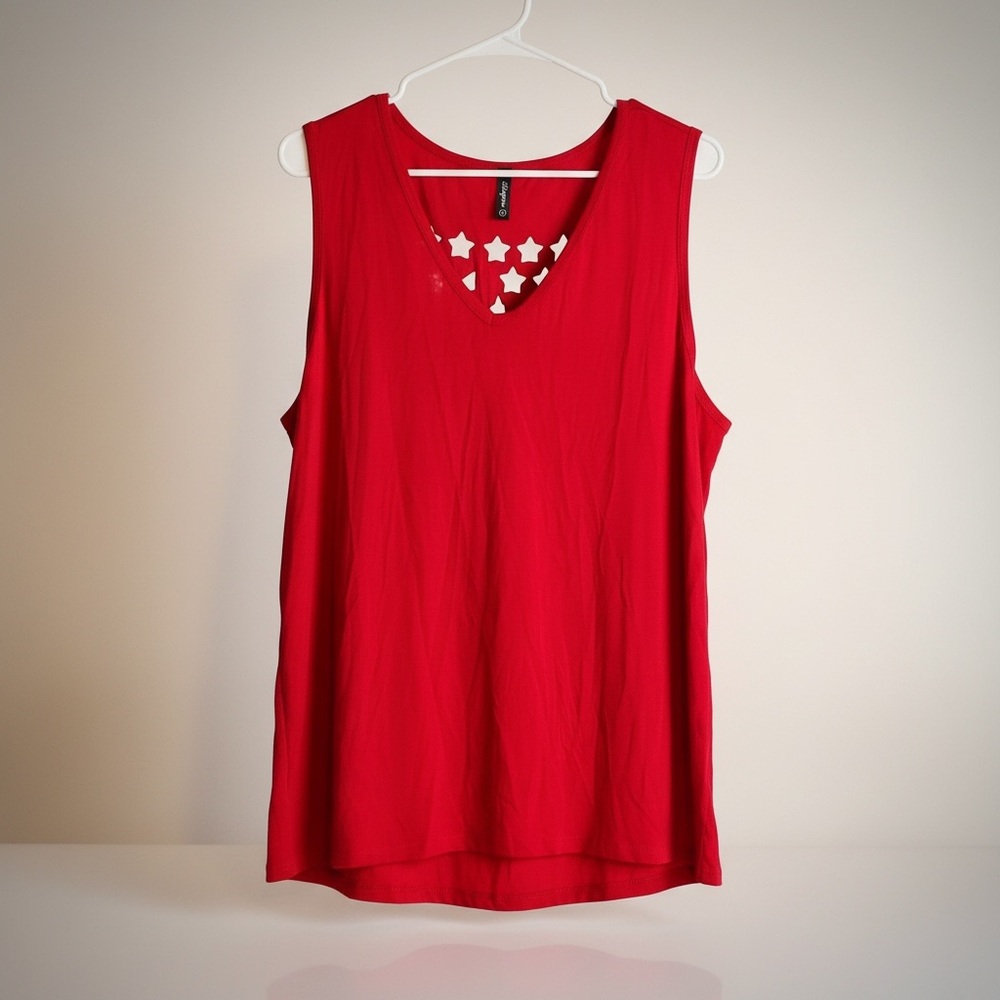 Women's Red V-Neck Tank with Star Cutout Back